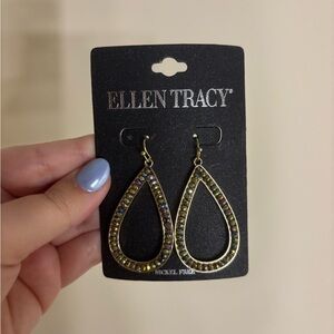 Ellen Tracy Gold Teardrop Earrings with Colorful Stones